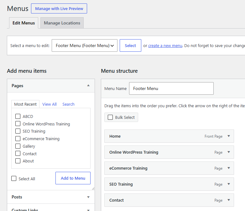 Wordpress Menus