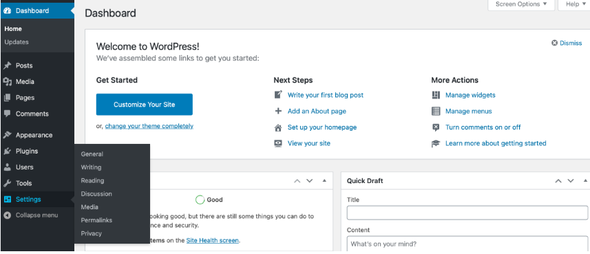 Wordpress Website Settings